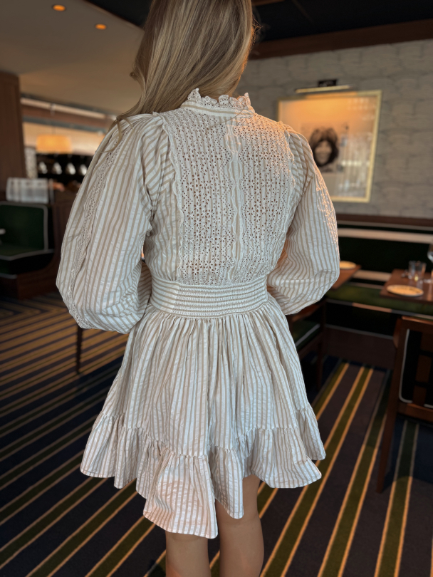 Seersucker Mini Dress - Khaki Stripe - Image 6