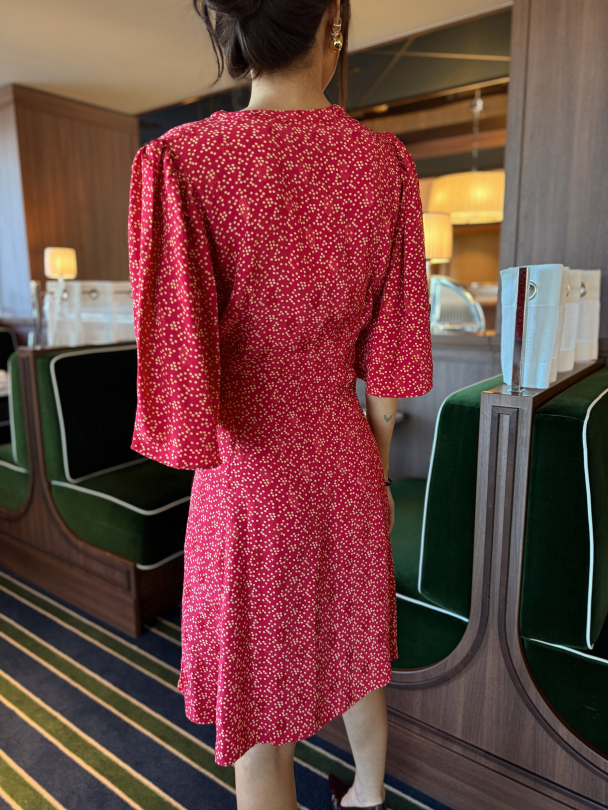 Spring V-Neck Dress - Red Dots  - Image 7