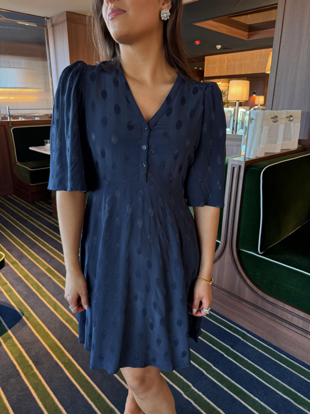 Spring V-Neck Dress - Marine - Image 1