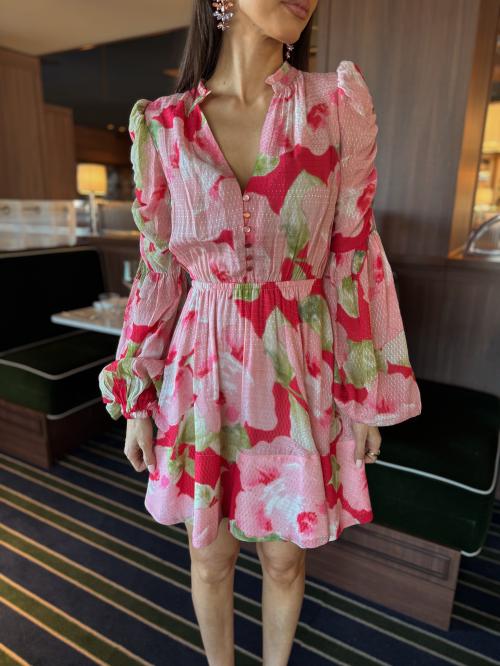 Dotted Georgette V-Neck Dress - Romance 