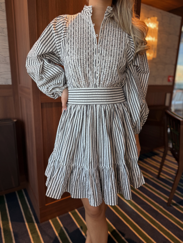Seersucker Mini Dress - Blue Stripe  - Image 1