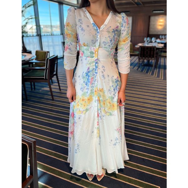 Dotted Georgette Button-Down Dress -Flower Meadow  