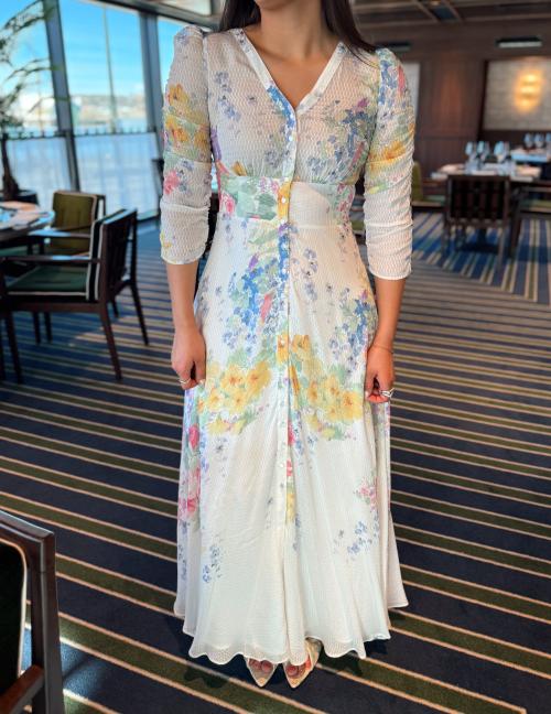 Dotted Georgette Button-Down Dress -Flower Meadow  