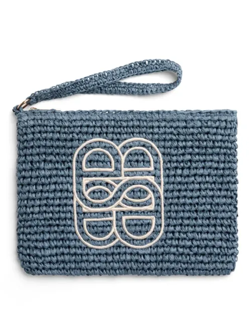 Mim Straw Clutch Blue