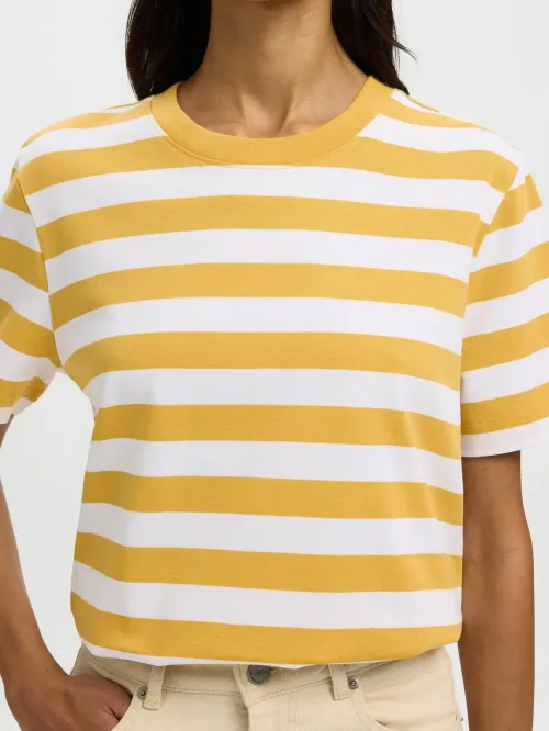 Essential Boxy Tee Striped Ochre