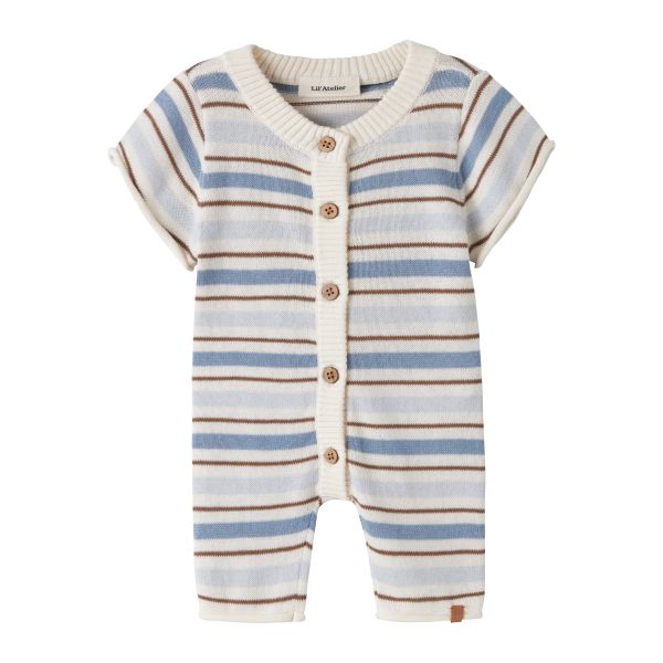 Hito Knit Suit, Coconut Milk / Dusty Blue - Lil' Atelier