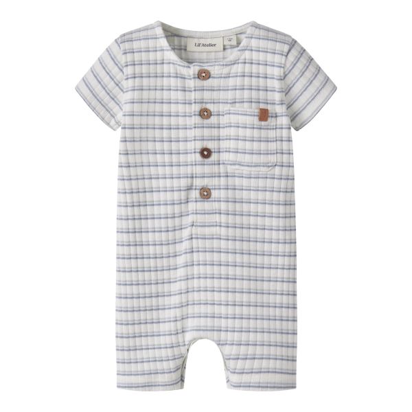 Haldur Loose Short Suit, Coconut Milk / Dusty Blue - Lil' Atelier