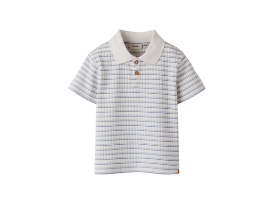 Haldur Loose Polo, Coconut Milk / Dusty Blue - Lil' Atelier