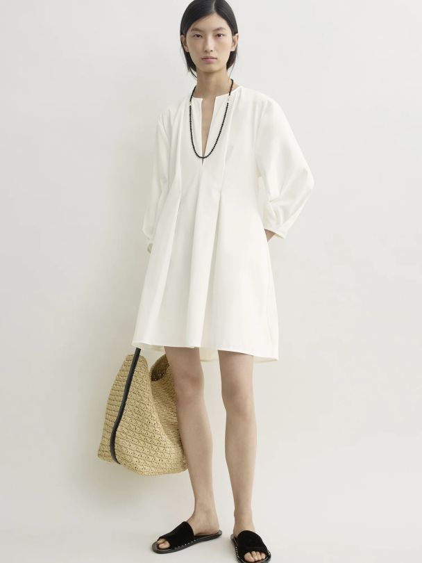 Balloon Sleeve Cotton Dress White - Image 1