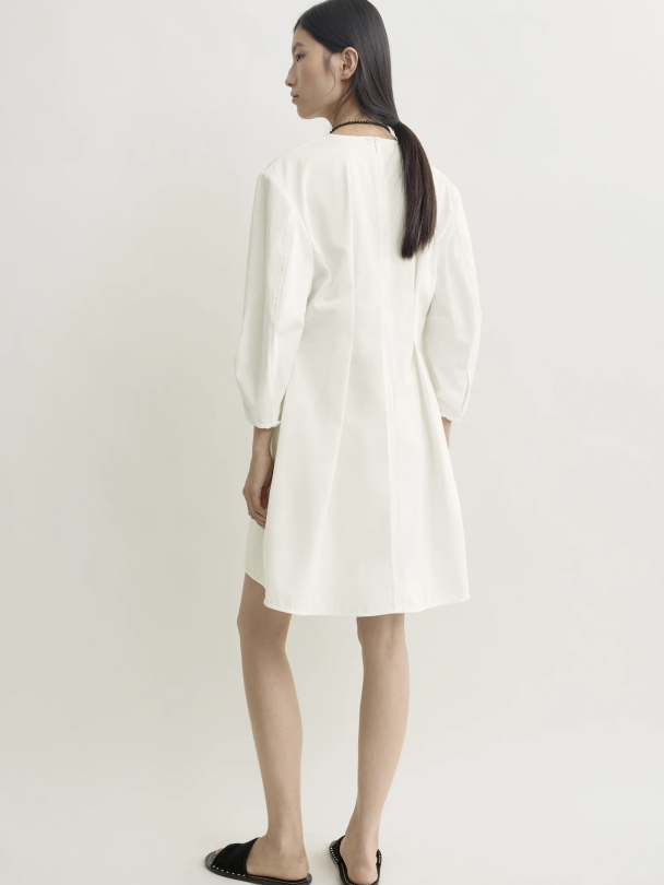 Balloon Sleeve Cotton Dress White - Image 4