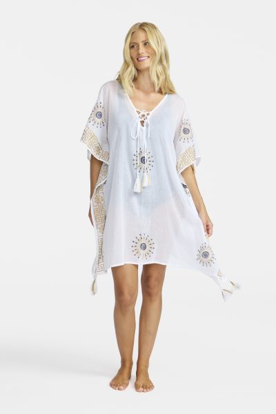 Kaftan m/gullmønster Hvit