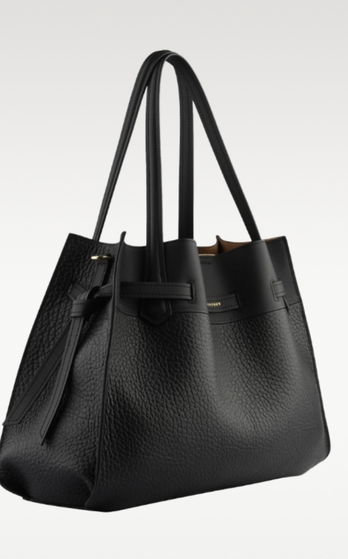 Blossom Cowhide Leather X-Large Satchel Bag - Black