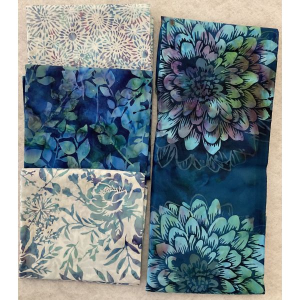 Stoffpakke Bl&aring; Batikk 4 x 50cm