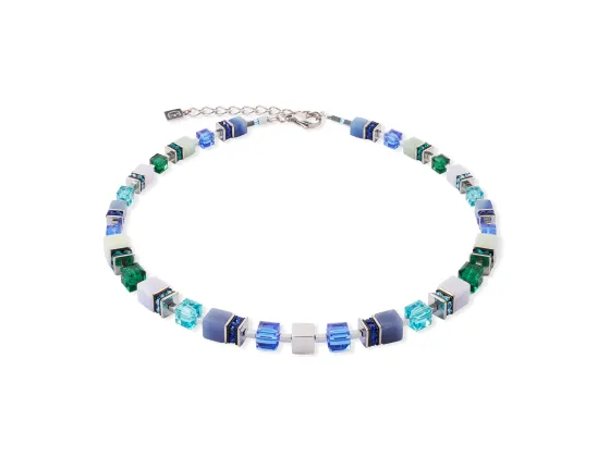 GEOCUBE Necklace Precious Statement Silver & Ocean