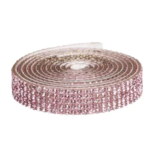 Dekorbånd selvklebende med strassteiner 1 meter×10 mm rosa