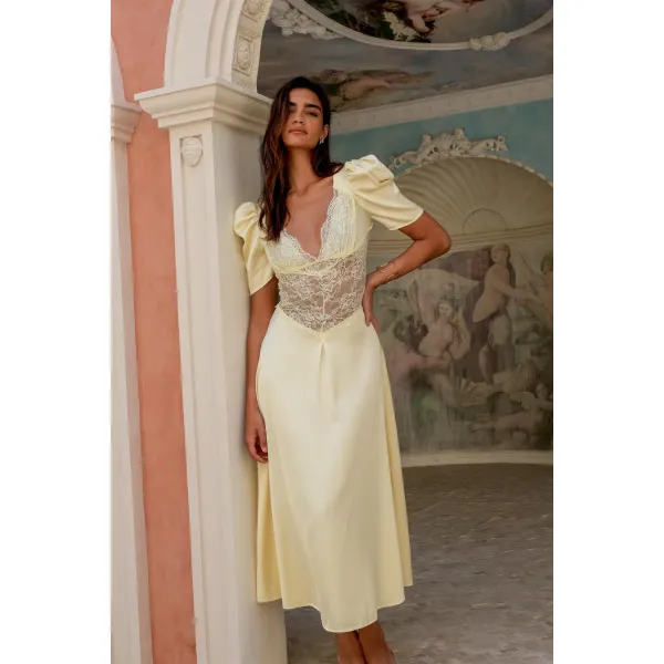 Francis Lace Midi Dress - Lemonade 