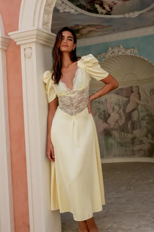 Francis Lace Midi Dress - Lemonade 