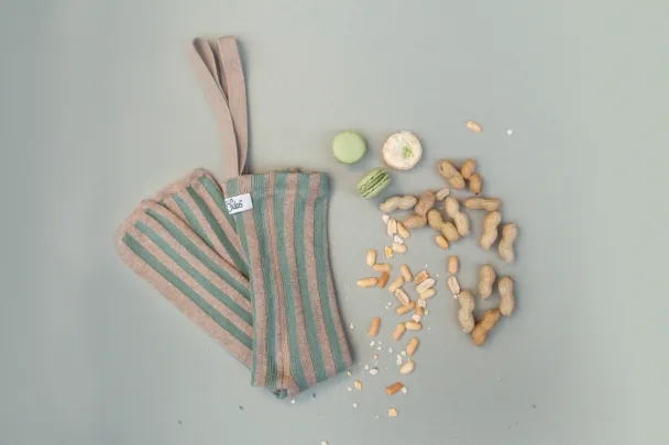 Footless Tights Special - Matcha X Peanut Striped - Image 3