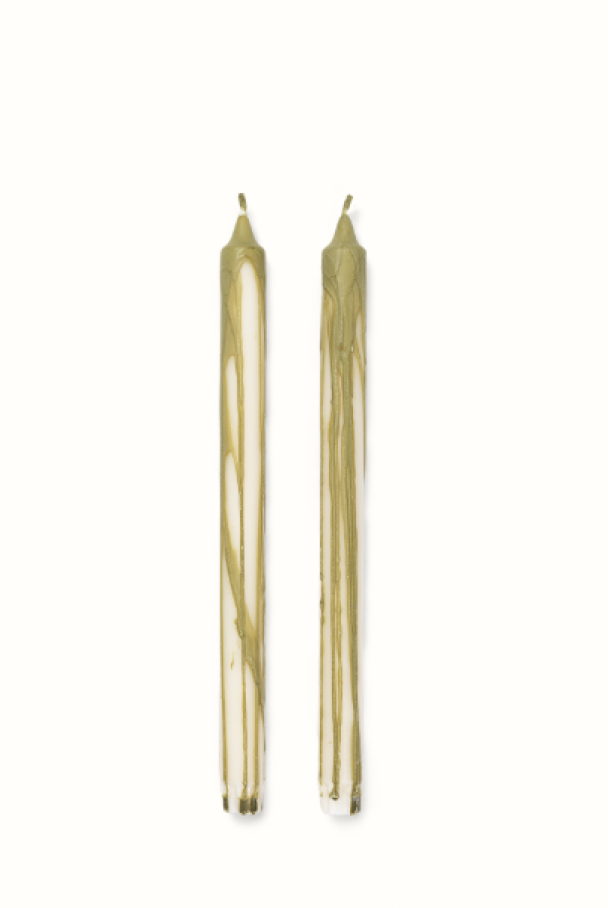 2 stk Dryp lys - Oliven grønn - Image 1