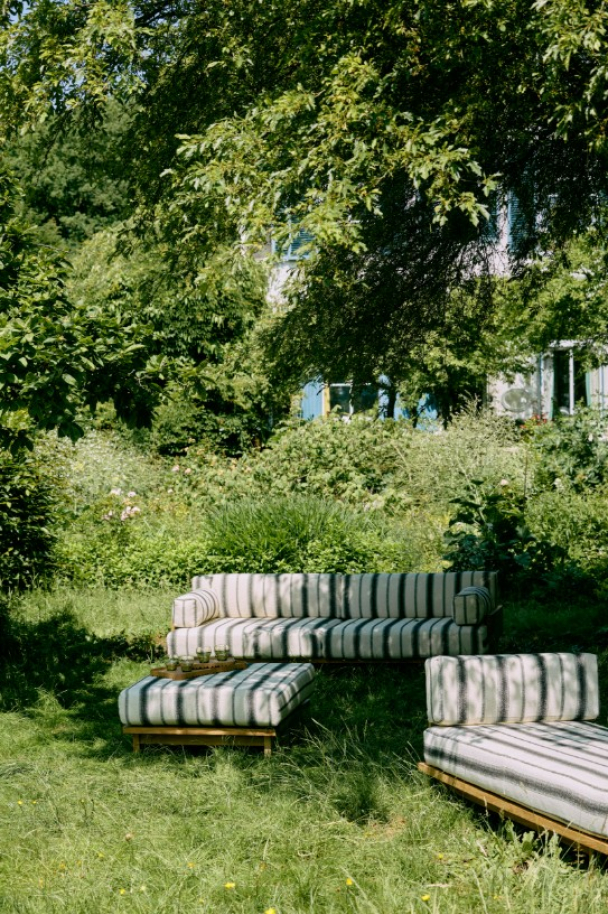 Puff Outdoor Hocker Teak krittstripe - Image 2