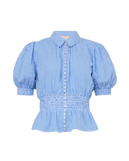 Seersucker Smocking Blouse - Blue Checks