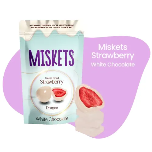 MISKETS WHITE CHOCOLATE COVERED FREEZE-DRIED STRAWBERRY 80g