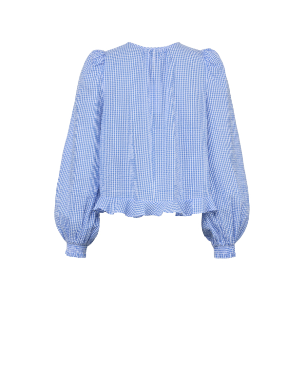 Seersucker Bow Blouse - Blue Checks - Image 2