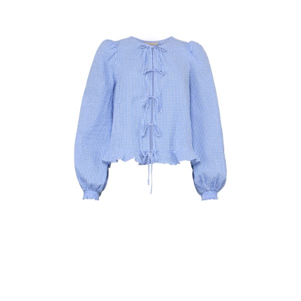 Seersucker Bow Blouse - Blue Checks