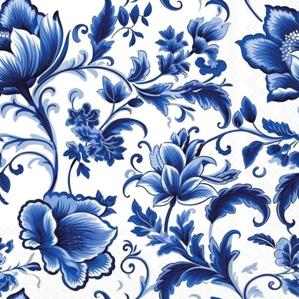 Napkin Lunsj Delft Blue florals 33x33