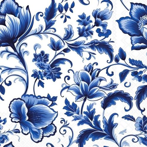 Napkin Lunsj Delft Blue florals 33x33
