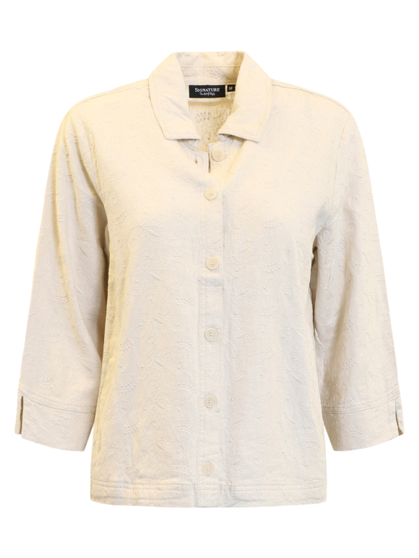 Skjorte Lin m/broderier 220327 Sand - Image 1