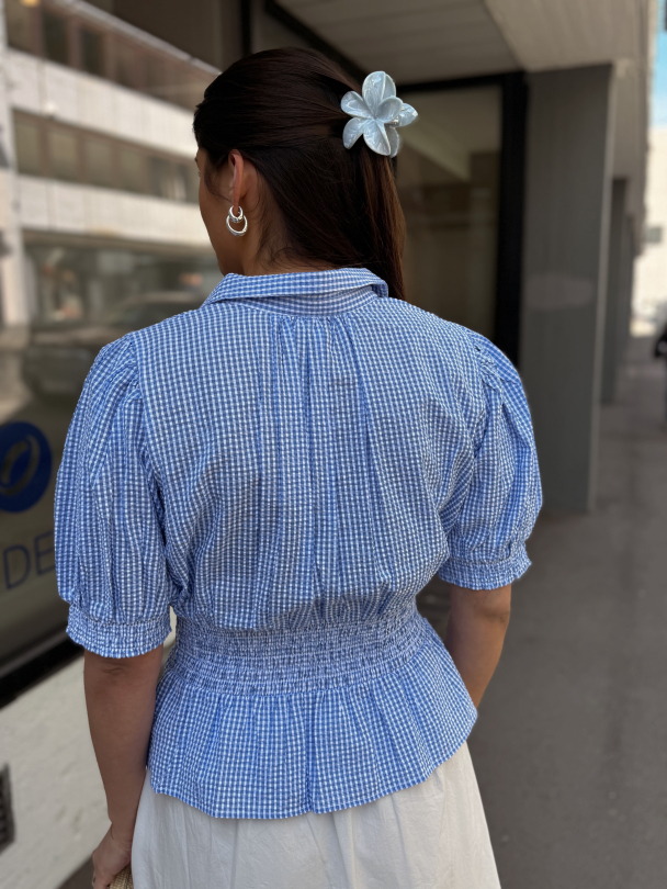 Seersucker Smocking Blouse - Blue Checks - Image 5