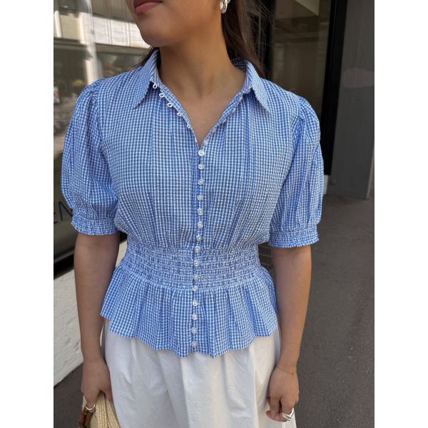 Seersucker Smocking Blouse - Blue Checks