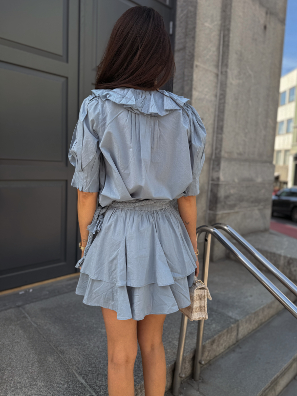Cotton Frill Blouse - Breezy Blue  - Image 4