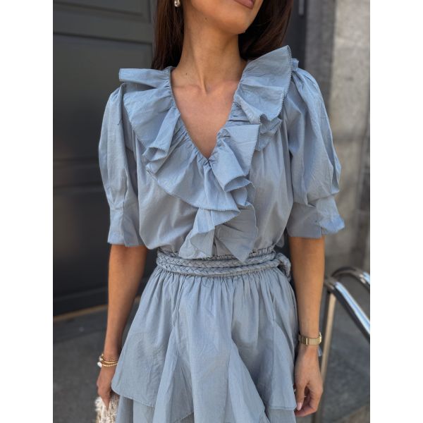 Cotton Frill Blouse - Breezy Blue 