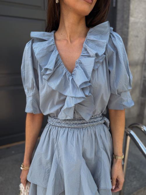 Cotton Frill Blouse - Breezy Blue 