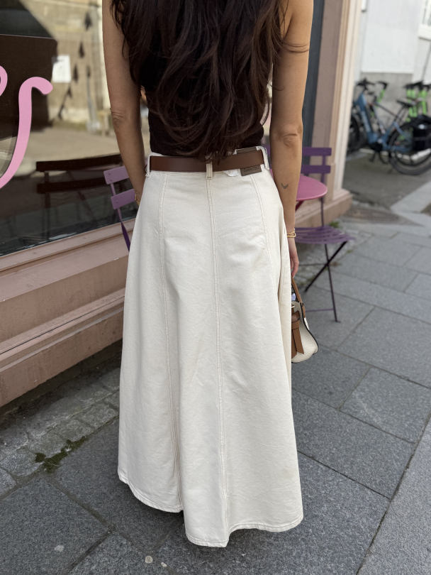 Tenna Long Denim Skirt - Egret  - Image 4