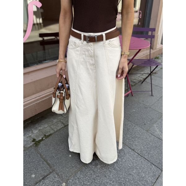 Tenna Long Denim Skirt - Egret 