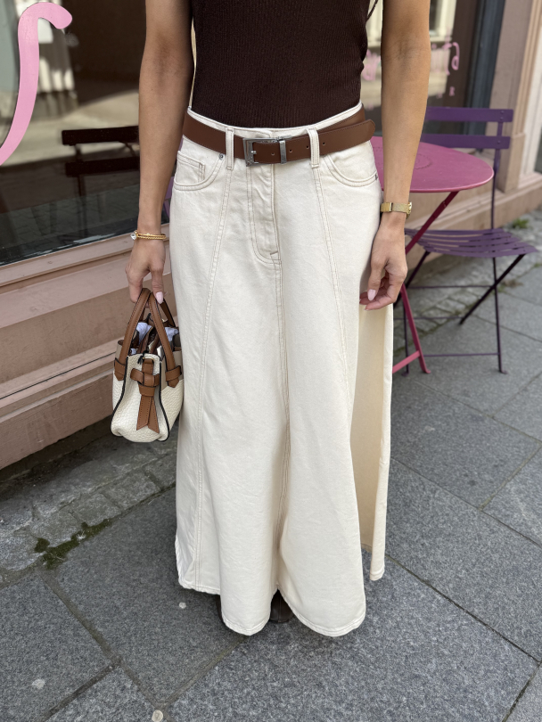 Tenna Long Denim Skirt - Egret  - Image 1