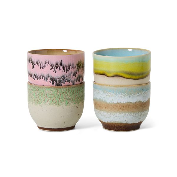70s ceramics: café cups deco, set of 4 