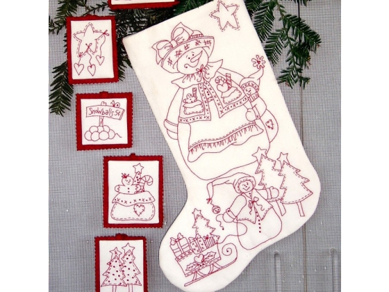 159  Snow Mom Redwork Stocking 