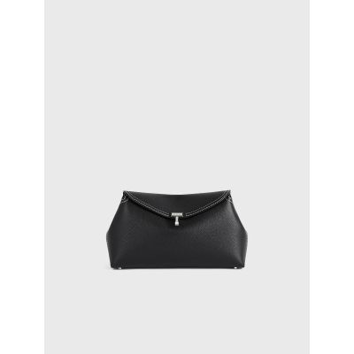 T-Lock Grained-Leather Clutch Black