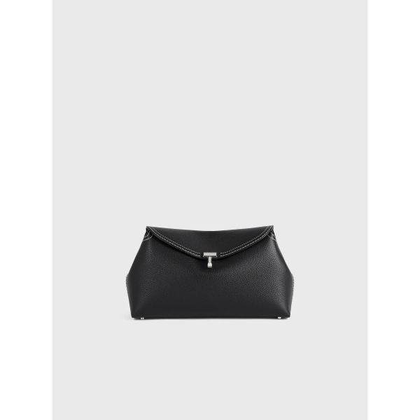 T-Lock Grained-Leather Clutch Black