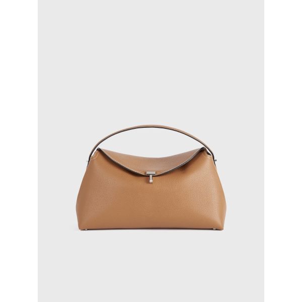T-Lock Grained-Leather Top Handle Tan