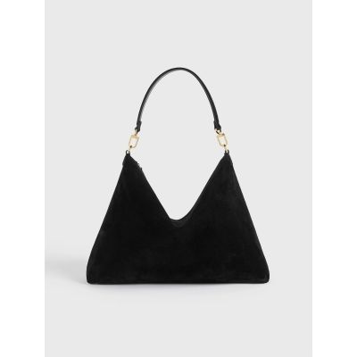 Medium Bevel Suede Bag Black