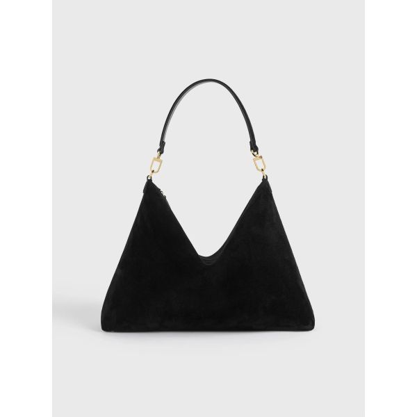 Medium Bevel Suede Bag Black