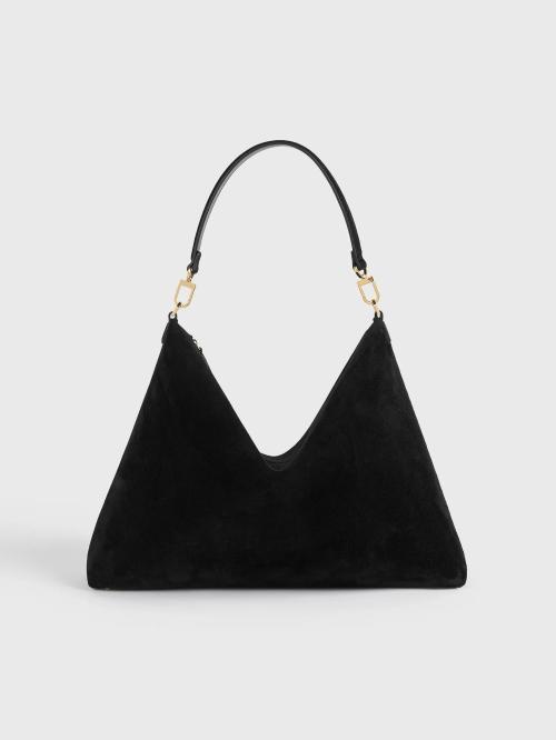 Medium Bevel Suede Bag Black