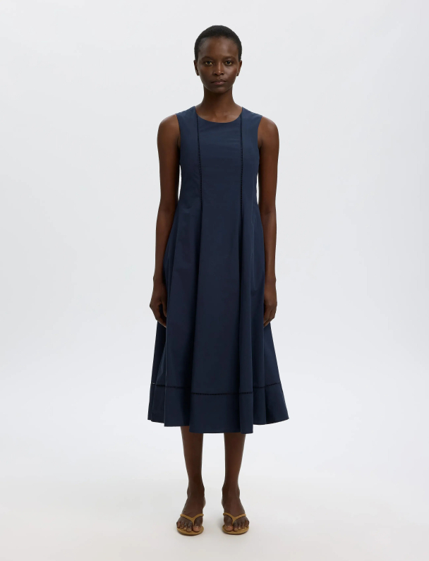 Delia Midi Ladder Stitch Dress - Dark Sapphire 