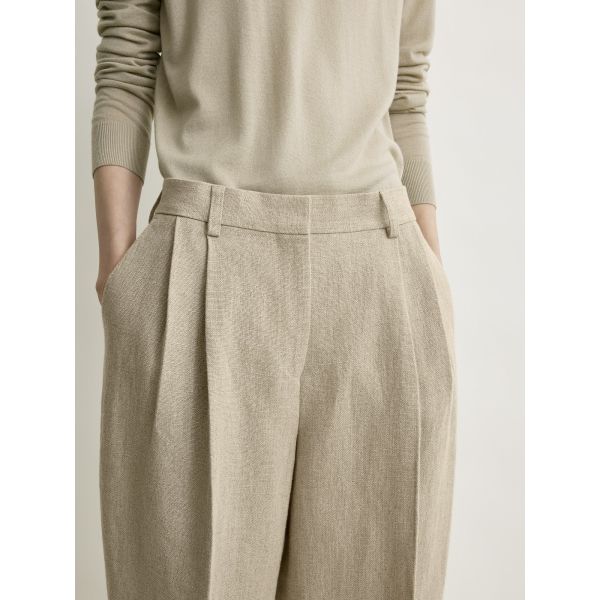 Double-Pleat Linen Trousers Beige