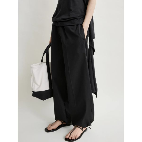 Drawstring Cotton Trousers Black